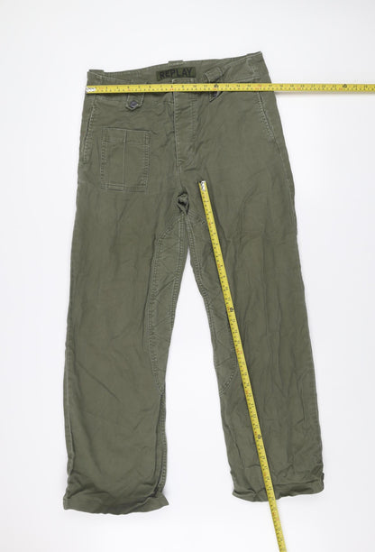 Replay Men's Green Cargo Trousers Size 32 Regular Cotton Workwear