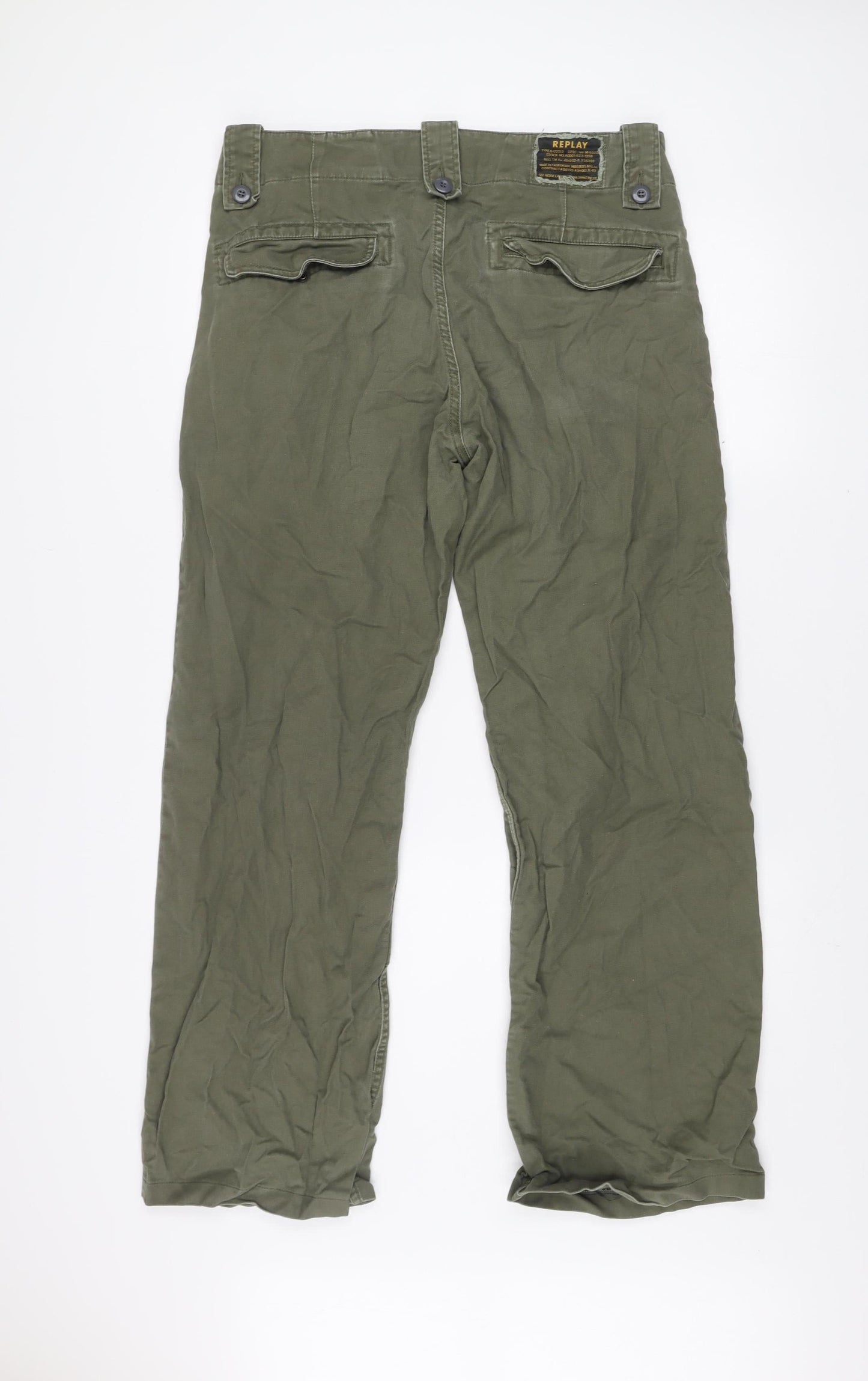 Replay Men's Green Cargo Trousers Size 32 Regular Cotton Workwear