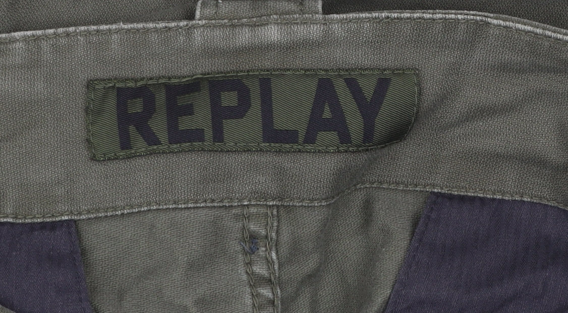 Replay Men's Green Cargo Trousers Size 32 Regular Cotton Workwear