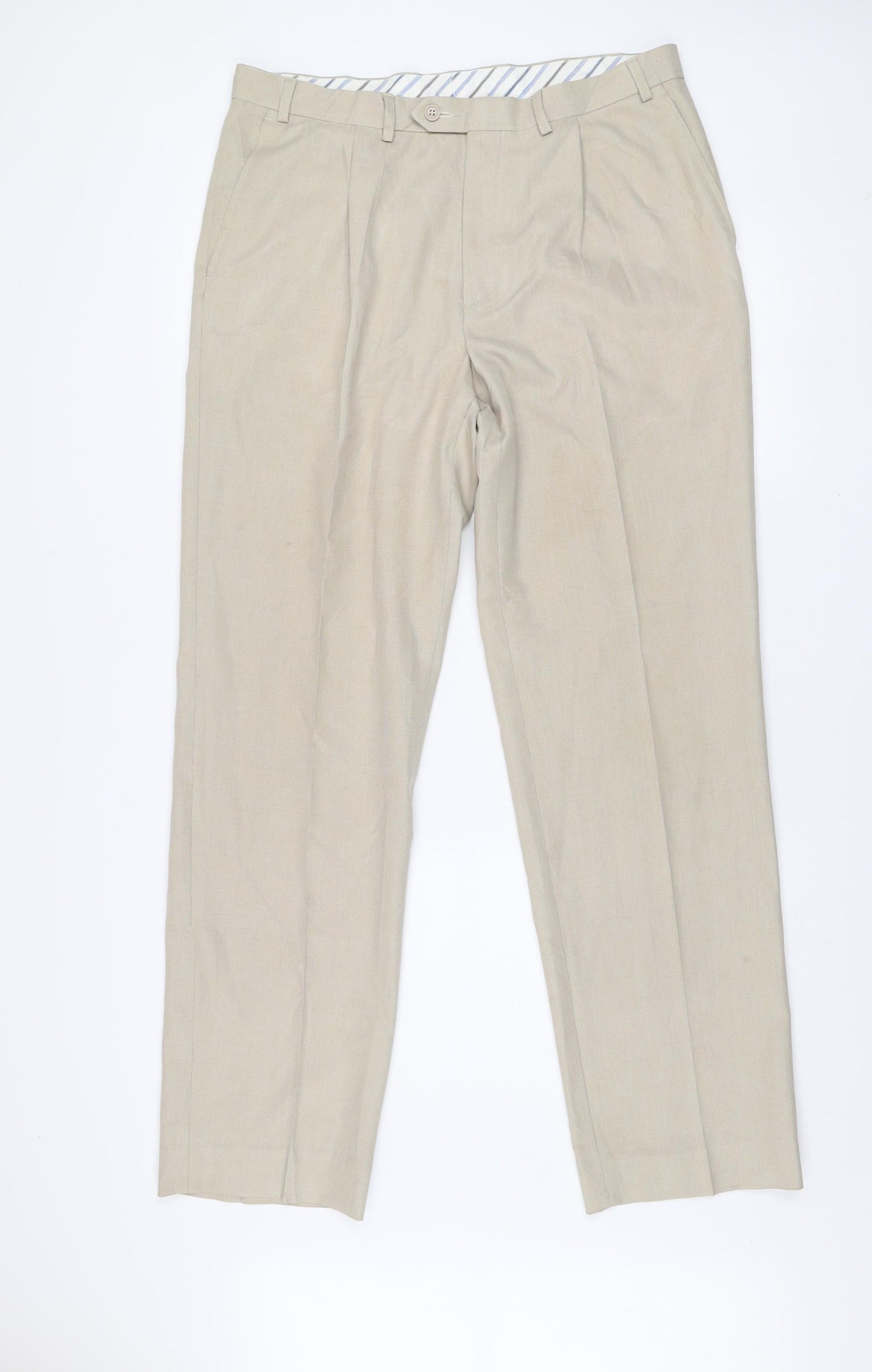 Marks and Spencer Men’s Beige 36x33 Dress Pants Pleated Lightweight Trousers