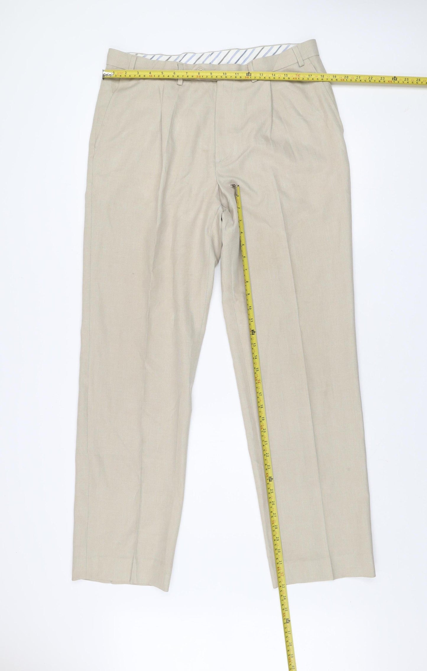 Marks and Spencer Men’s Beige 36x33 Dress Pants Pleated Lightweight Trousers
