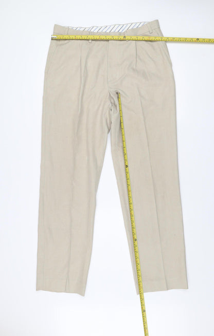 Marks and Spencer Men’s Beige 36x33 Dress Pants Pleated Lightweight Trousers