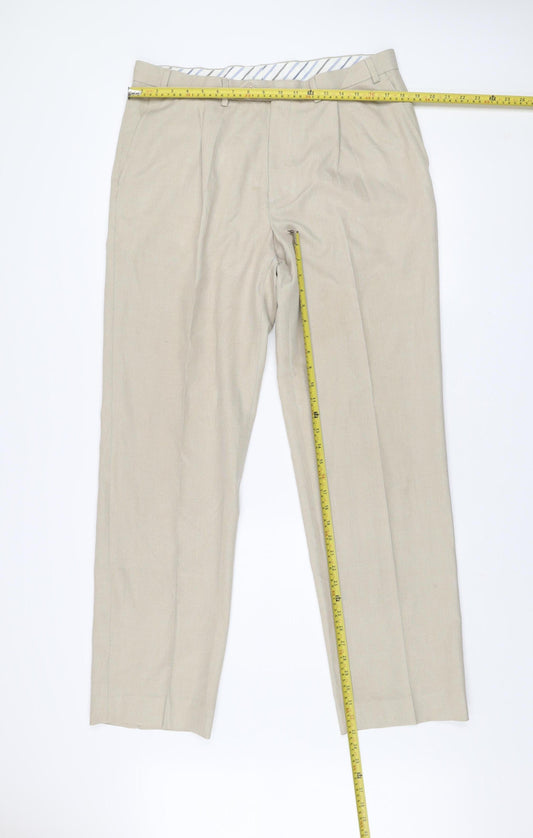 Marks and Spencer Men’s Beige 36x33 Dress Pants Pleated Lightweight Trousers