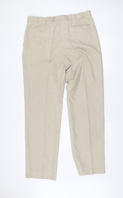 Marks and Spencer Men’s Beige 36x33 Dress Pants Pleated Lightweight Trousers