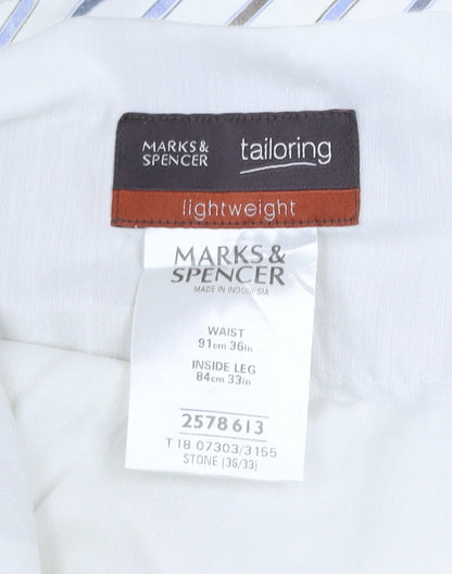 Marks and Spencer Men’s Beige 36x33 Dress Pants Pleated Lightweight Trousers