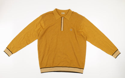 Gabicci Mens Yellow 2XL Collared Cotton Acrylic Henley Jumper