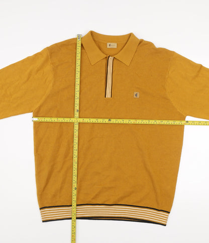 Gabicci Mens Yellow 2XL Collared Cotton Acrylic Henley Jumper