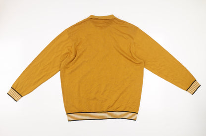 Gabicci Mens Yellow 2XL Collared Cotton Acrylic Henley Jumper