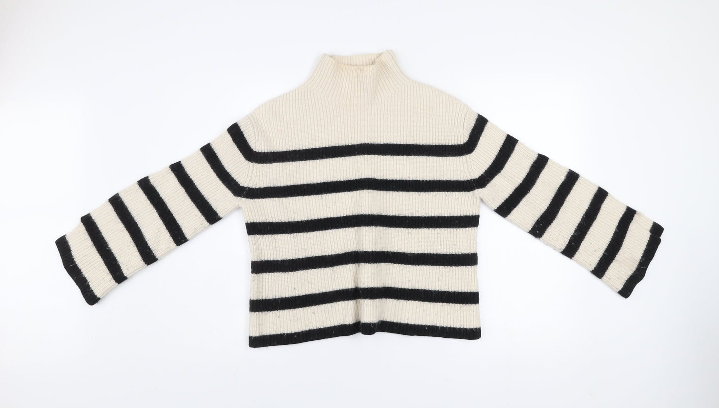 & Other Stories Women Cream Black Striped Wool Blend Roll Neck Jumper Size S