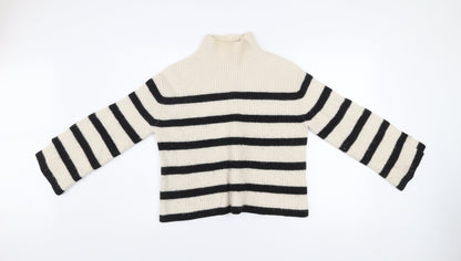 & Other Stories Women Cream Black Striped Wool Blend Roll Neck Jumper Size S