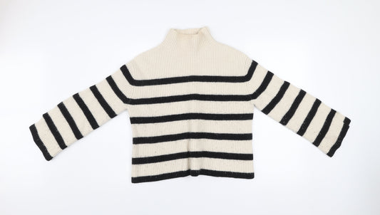 & Other Stories Women Cream Black Striped Wool Blend Roll Neck Jumper Size S