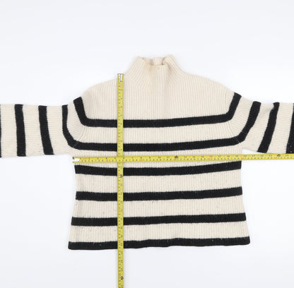 & Other Stories Women Cream Black Striped Wool Blend Roll Neck Jumper Size S