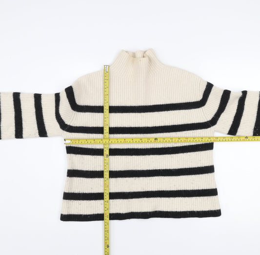 & Other Stories Women Cream Black Striped Wool Blend Roll Neck Jumper Size S