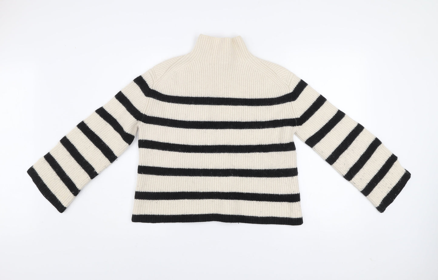& Other Stories Women Cream Black Striped Wool Blend Roll Neck Jumper Size S