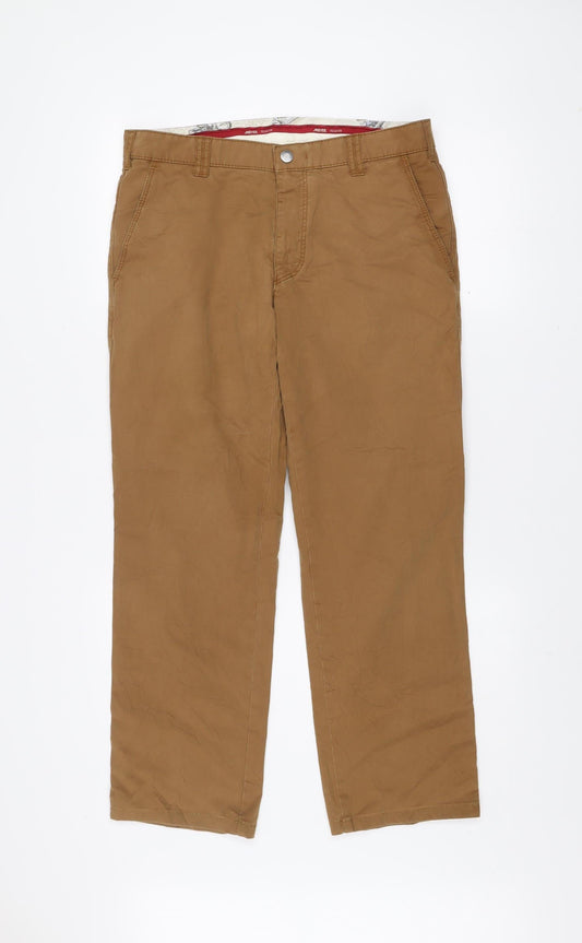 Meyer Men Brown Chino Trousers Size 34/32 Regular Fit Stretch Cotton