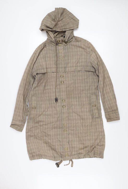 MNG Women’s Beige Checked Hooded Lightweight Long Rain Coat Size 8