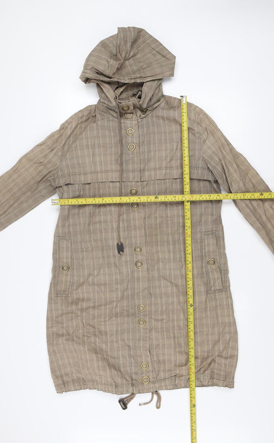 MNG Women’s Beige Checked Hooded Lightweight Long Rain Coat Size 8