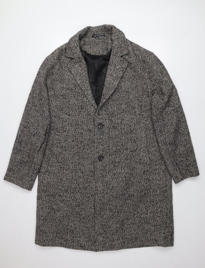 Zara Men's Grey Herringbone Wool Blend XL Long Overcoat