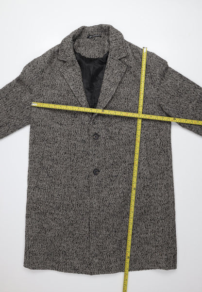 Zara Men's Grey Herringbone Wool Blend XL Long Overcoat