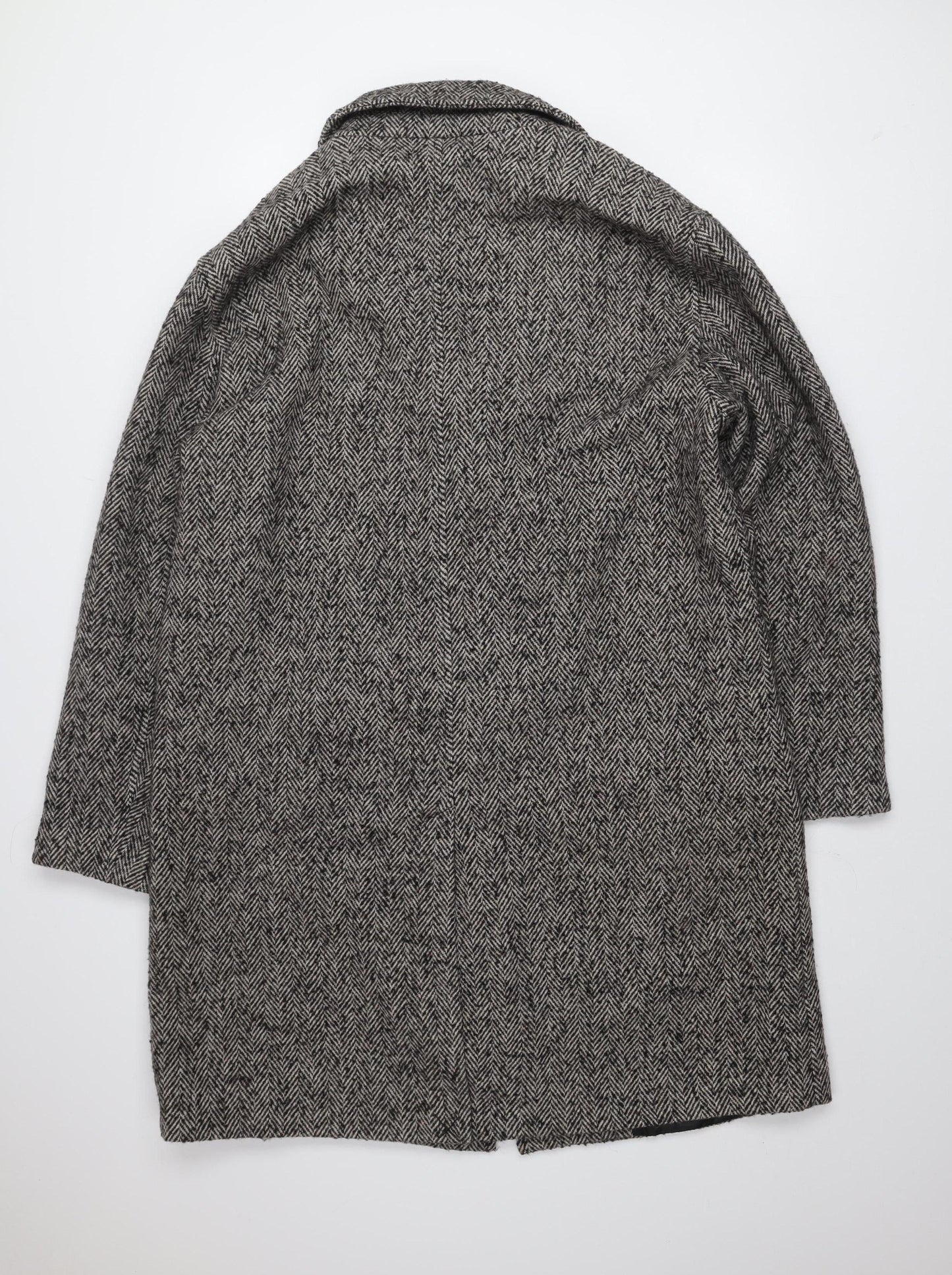 Zara Men's Grey Herringbone Wool Blend XL Long Overcoat