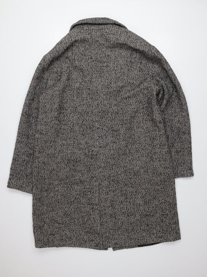 Zara Men's Grey Herringbone Wool Blend XL Long Overcoat