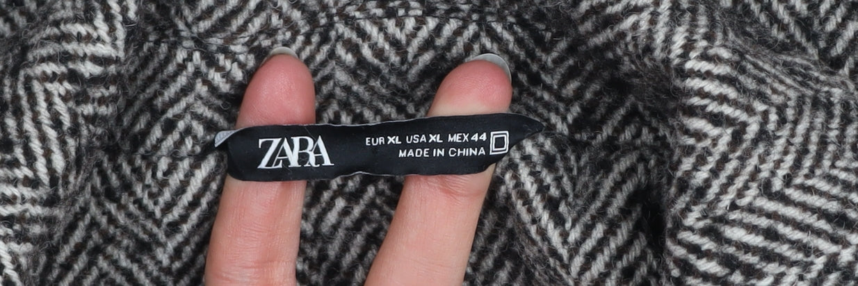 Zara Men's Grey Herringbone Wool Blend XL Long Overcoat