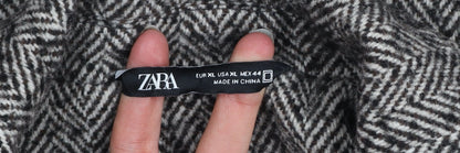 Zara Men's Grey Herringbone Wool Blend XL Long Overcoat