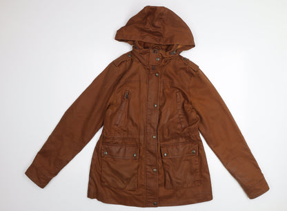 Fat Face Women Brown Hooded Parka Jacket UK 12 Cotton Blend