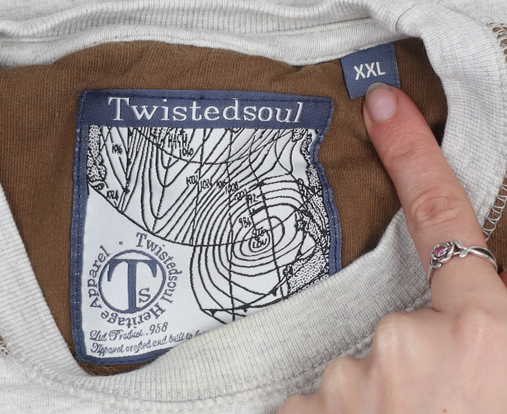 Twistedsoul Men's Grey 2XL Pullover Sweatshirt with Brown Accents