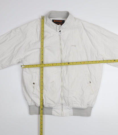 Schott NYC Men's White Striped Army Bomber Jacket XL Cotton Zip