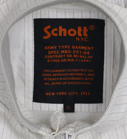 Schott NYC Men's White Striped Army Bomber Jacket XL Cotton Zip