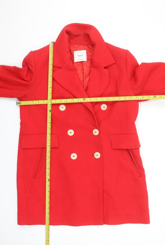 Mango Women Red Pea Coat Size 14 Lined Classic Mid-Length Button