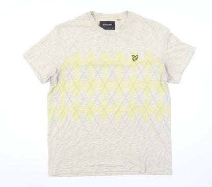 Lyle & Scott Men Beige Argyle Diamond Relaxed Fit T-Shirt L