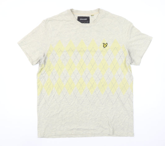 Lyle & Scott Men Beige Argyle Diamond Relaxed Fit T-Shirt L