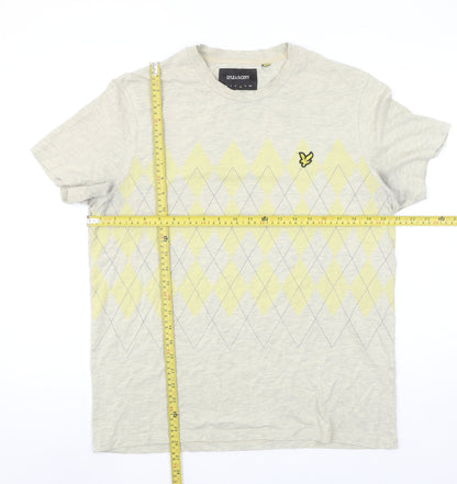 Lyle & Scott Men Beige Argyle Diamond Relaxed Fit T-Shirt L