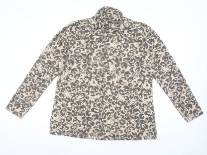 Isle Collection Women's Beige Leopard Print Roll Neck Long Sleeve Top L 18-20
