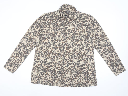 Isle Collection Women's Beige Leopard Print Roll Neck Long Sleeve Top L 18-20