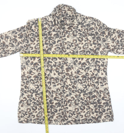 Isle Collection Women's Beige Leopard Print Roll Neck Long Sleeve Top L 18-20