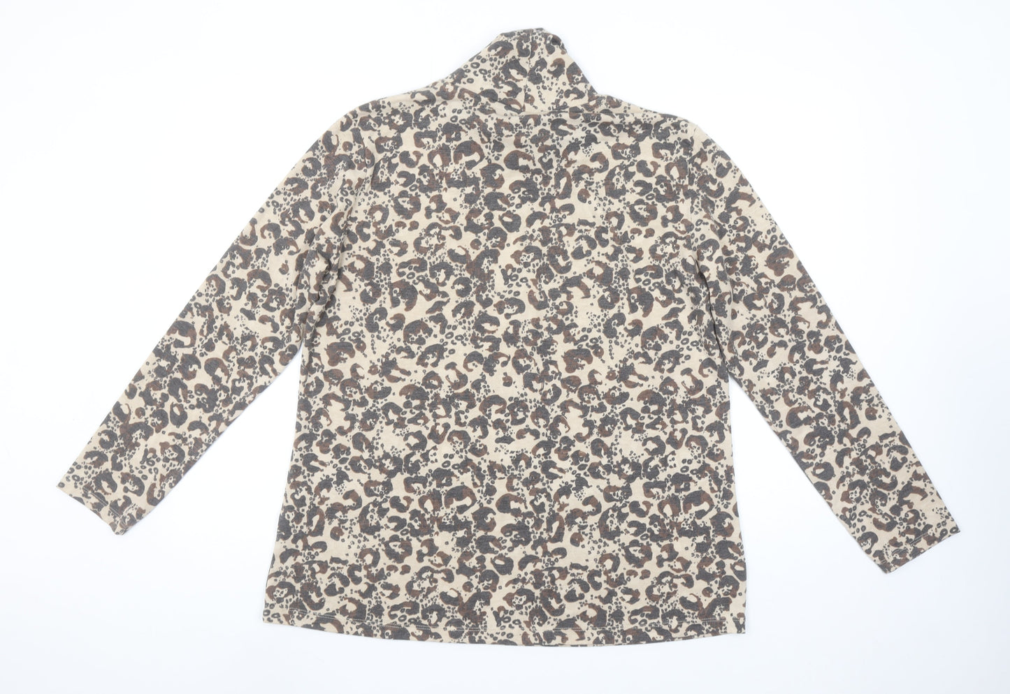 Isle Collection Women's Beige Leopard Print Roll Neck Long Sleeve Top L 18-20