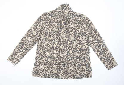 Isle Collection Women's Beige Leopard Print Roll Neck Long Sleeve Top L 18-20