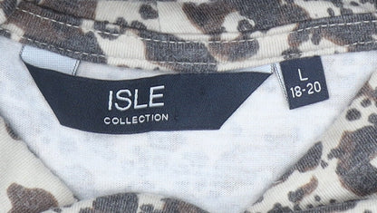 Isle Collection Women's Beige Leopard Print Roll Neck Long Sleeve Top L 18-20