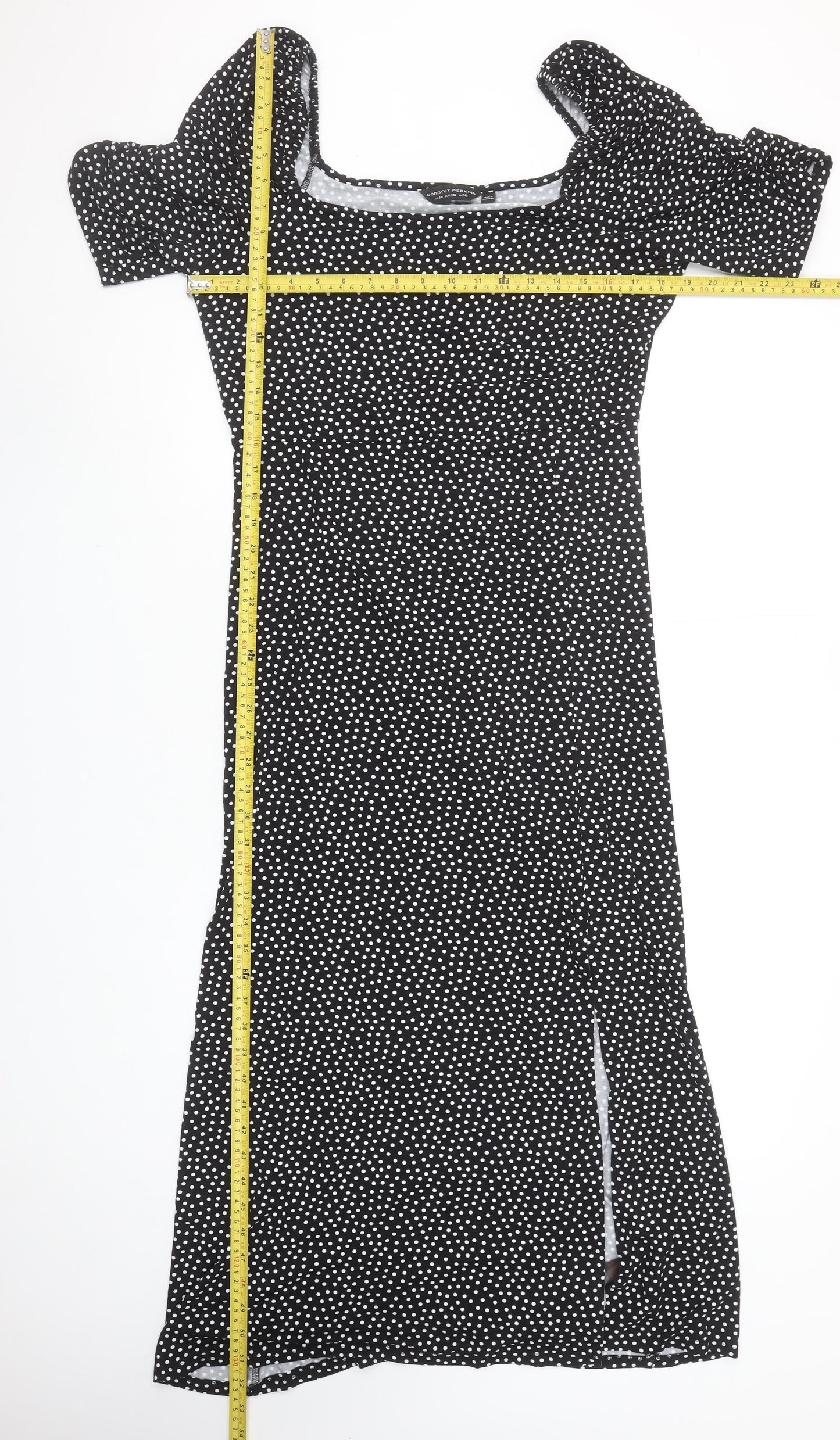 Dorothy Perkins Women’s Black Polka Dot Midi Bodycon Dress UK 18