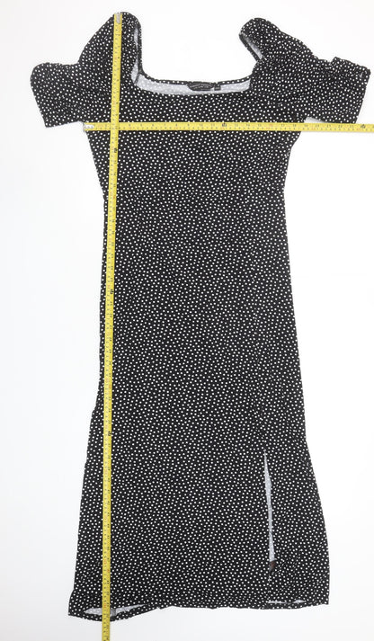 Dorothy Perkins Women’s Black Polka Dot Midi Bodycon Dress UK 18