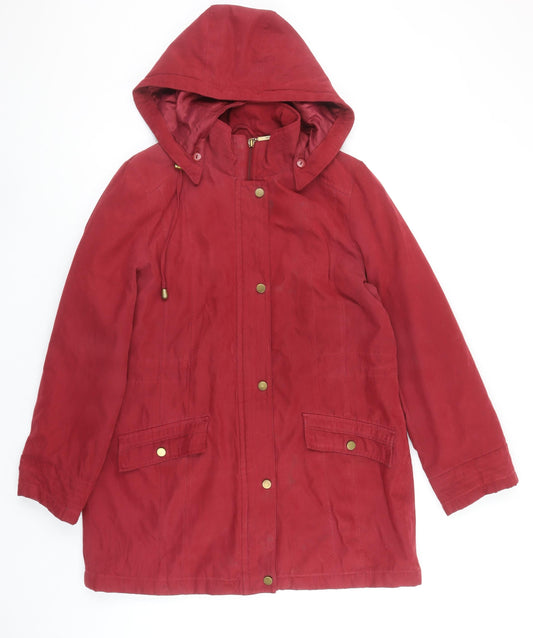 Bm Women Red Hooded Parka Coat Size S Long Twill Jacket