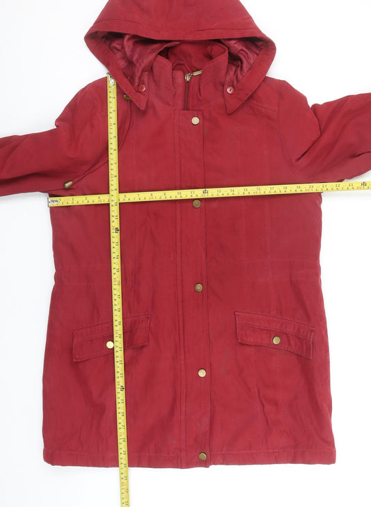 Bm Women Red Hooded Parka Coat Size S Long Twill Jacket