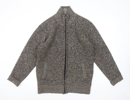 ETOILE Men's Brown Wool Blend Full Zip Knit Jumper XL High Neck