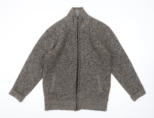 ETOILE Men's Brown Wool Blend Full Zip Knit Jumper XL High Neck