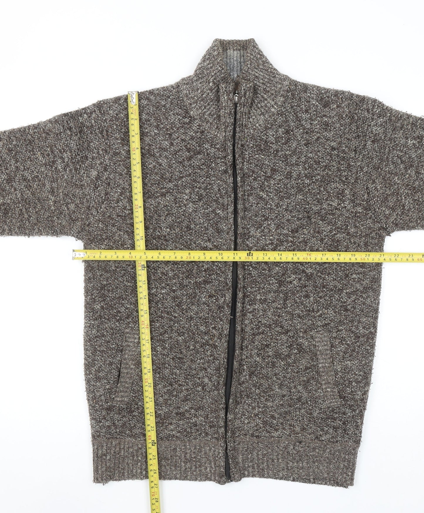 ETOILE Men's Brown Wool Blend Full Zip Knit Jumper XL High Neck