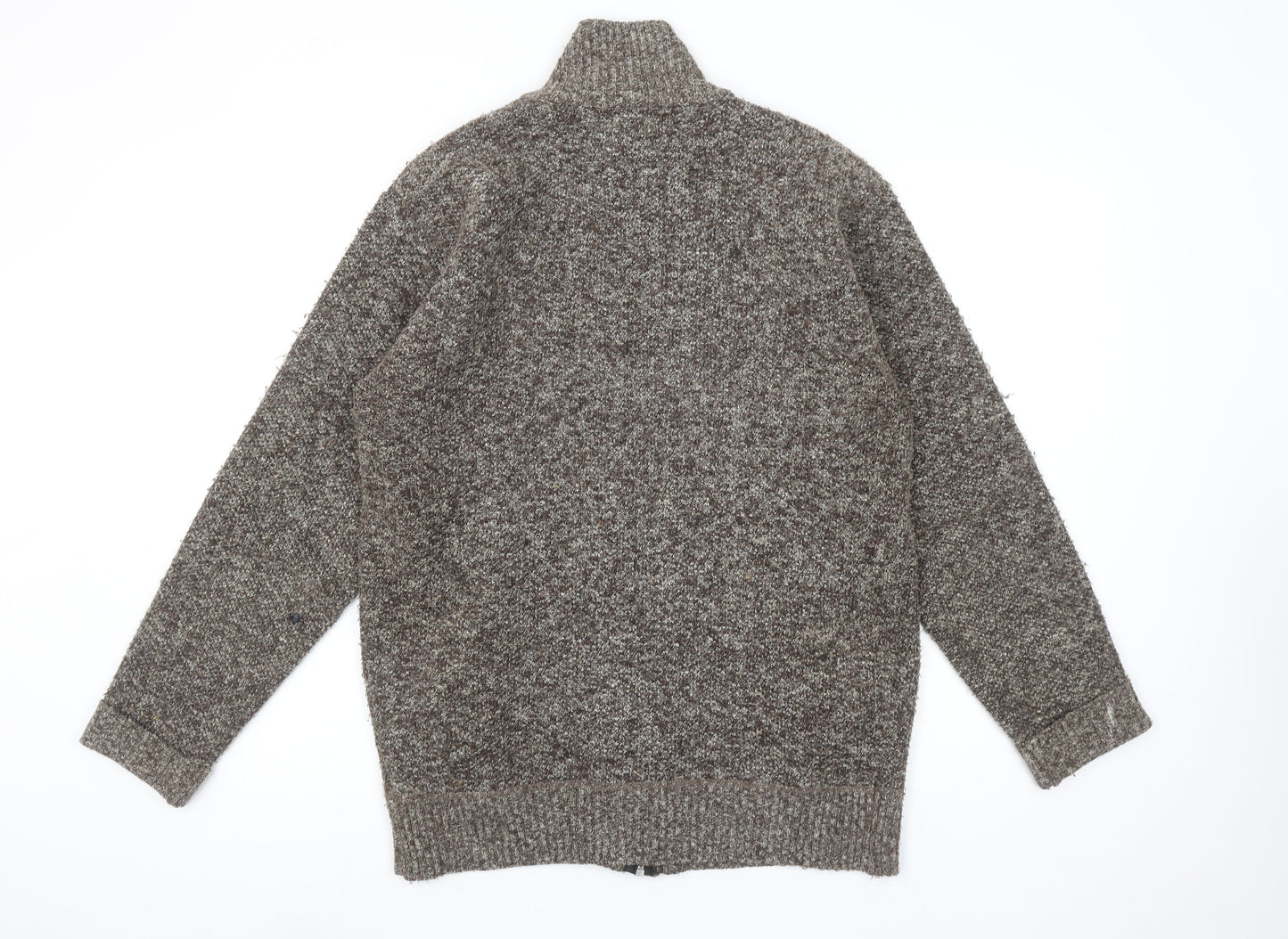 ETOILE Men's Brown Wool Blend Full Zip Knit Jumper XL High Neck