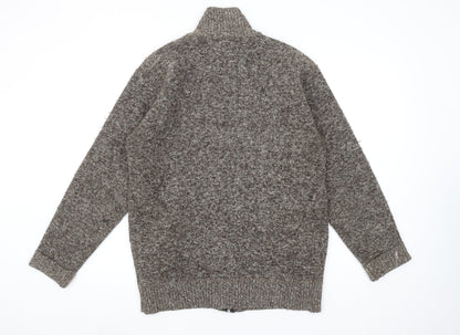 ETOILE Men's Brown Wool Blend Full Zip Knit Jumper XL High Neck
